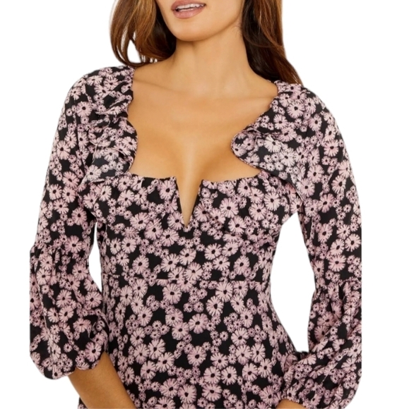 Likely black pink Bella Floral Print Midi Dress Prarie croquet Cottagecore Bridg - Picture 4 of 16